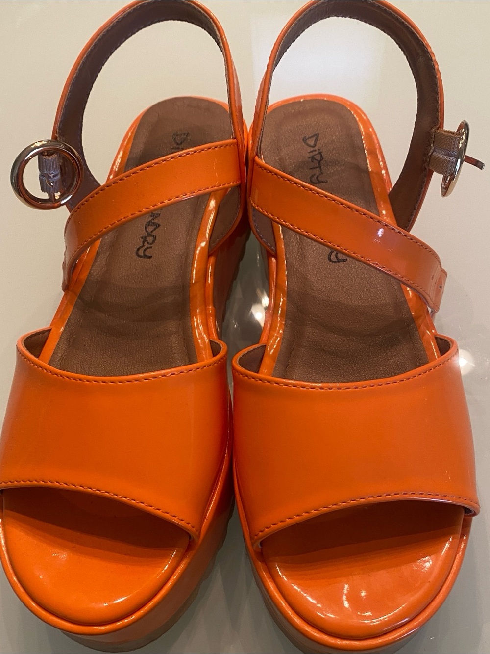 EUC Dirty Laundry Orange Patent Platform Sandals - Size 7
